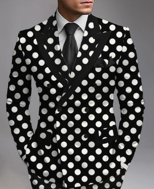 Business Polka Dots Pattern Peaked Lapel Double Breasted Blazer