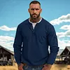 Men's Casual Waffle Country Western Patchwork Neck Long Sleeves Henley T Shirt With Chest Pocket by Inlyline