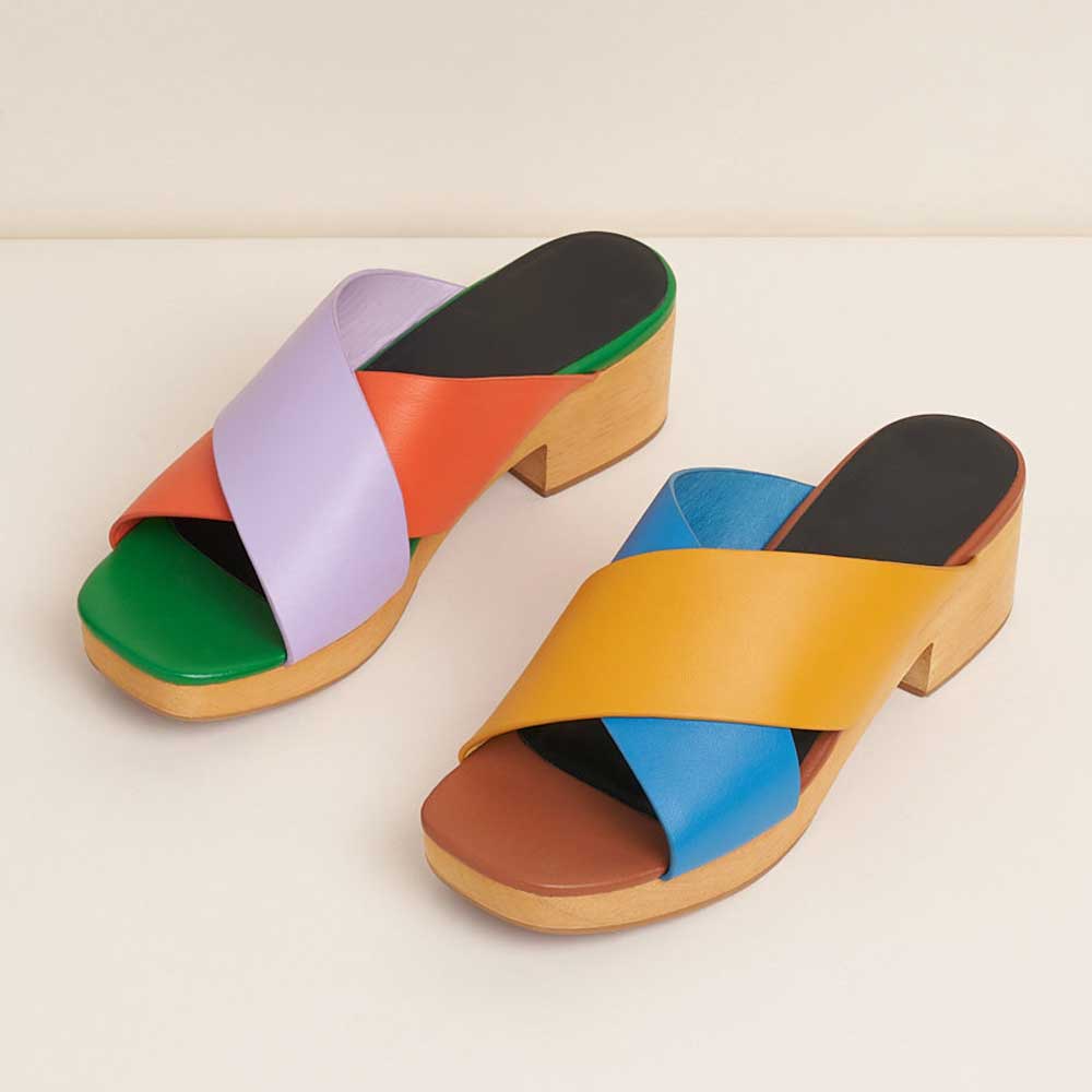 Multicolor Open Toe Criss-Cross Strap Platform Mules for Women Nicepairs