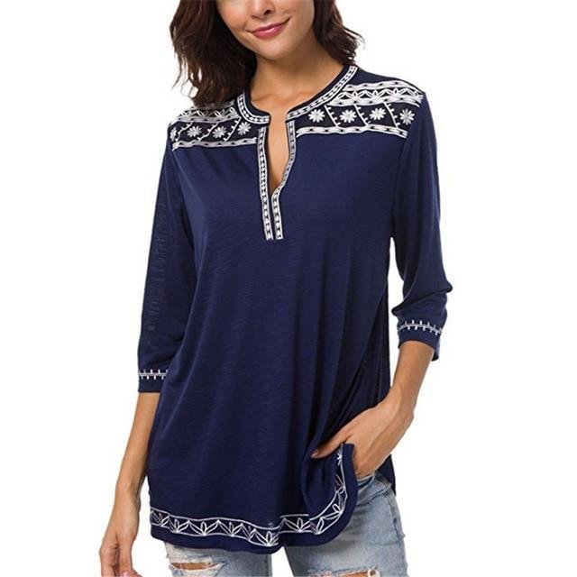 Elegant Women Vintage V-Neck Blouse Tops Tee T-Shirts Plus Size 5XL | EGEMISS