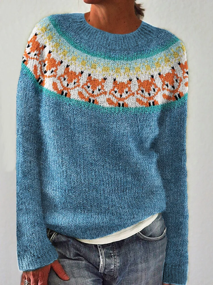 🔥kukelife🔥Lovely Fox Inspired Cozy Knit Yoke Sweater