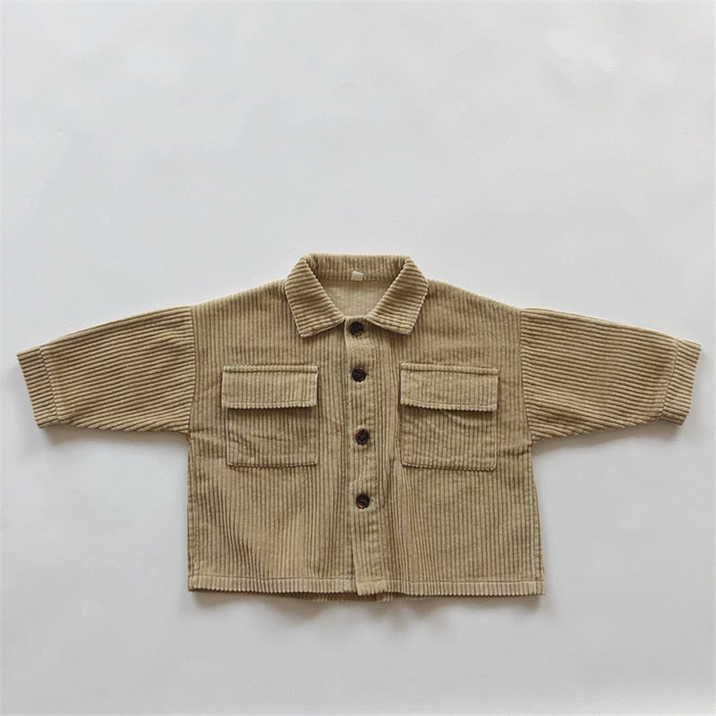 Children's Retro Fashion Jacket Spring Autumn Kids Casual Single Breasted Outerwear Solid Corduroy Jacket For Boys and Girls LANFUBEISI