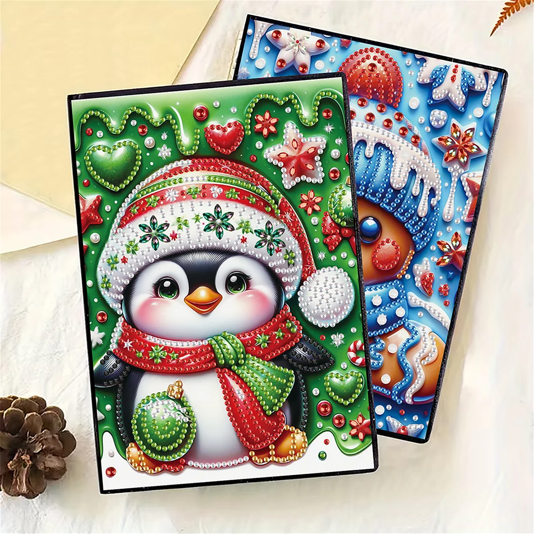 2pcs Christmas Partial DIY 50 Pages A5 Diamond Painting Notebook for Study Home
