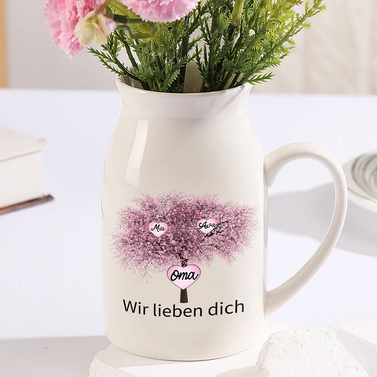 Kettenmachen Personalisierte 2 Namen & 2 Texte Kirschbaum Familienbaum Familie Vase