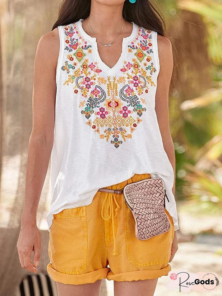 Tops Women's National Style Printed Sleeveless Tank Top