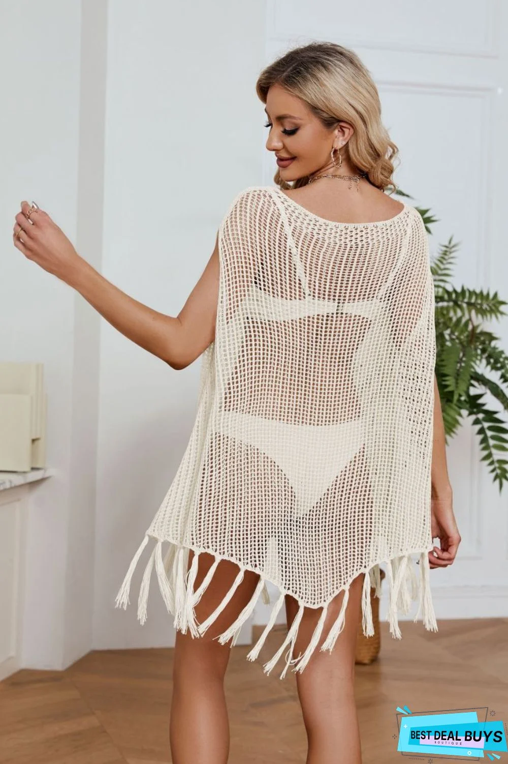 Fringe Trim Openwork Cover-Up Dress