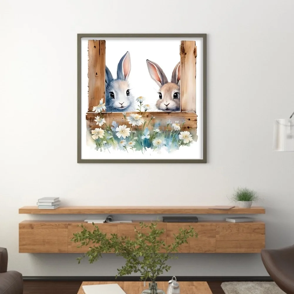 DIY Stamped Cross Stitch 11CT Full Embroidery 50*50cm - Flowers And Rabbits
