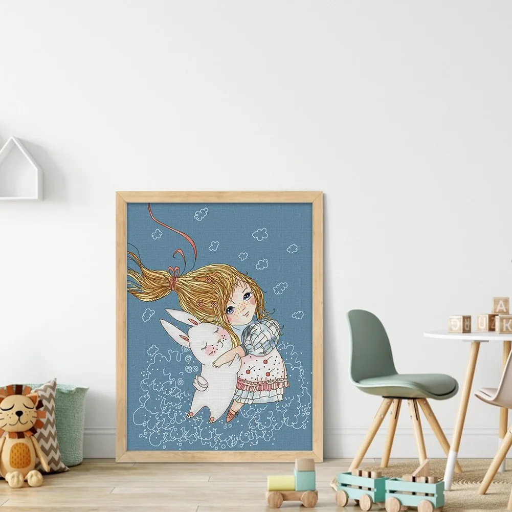 DIY Stamped Cross Stitch 14CT Full Embroidery 35*44cm - Girl And Rabbit