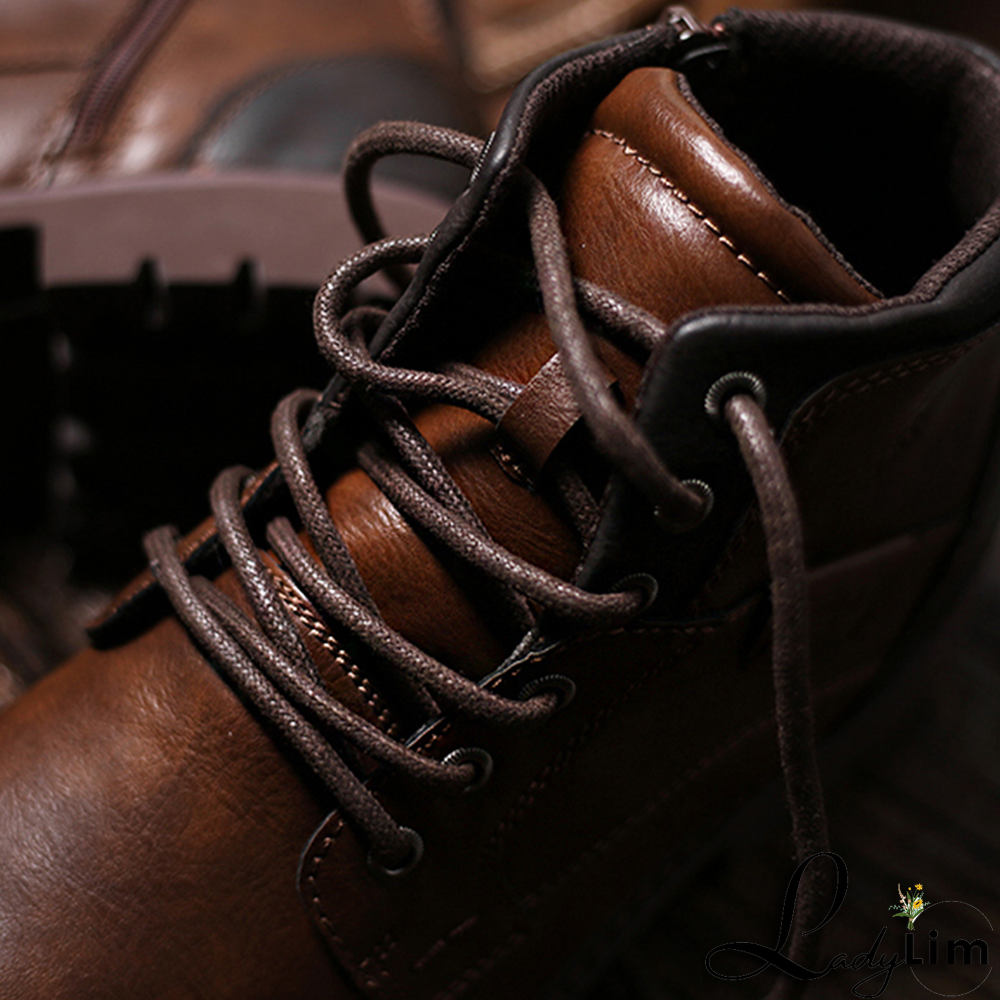 Black Vintage Split Joint Cross Straps Round Leather Shoes