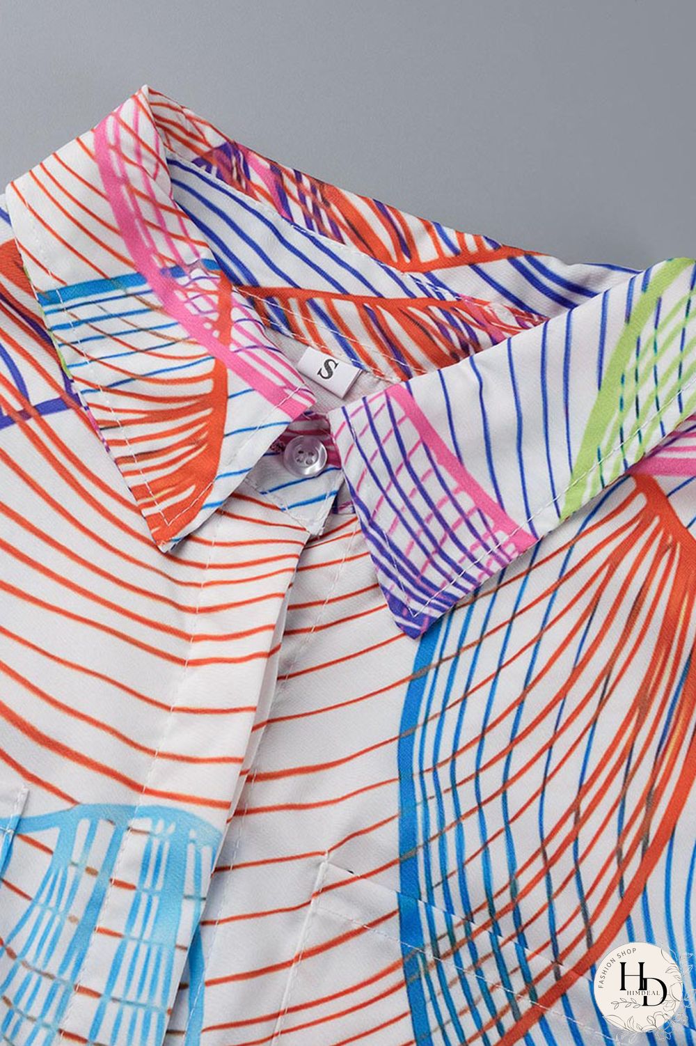 Sky Blue Casual Print Patchwork Buckle Turndown Collar Tops