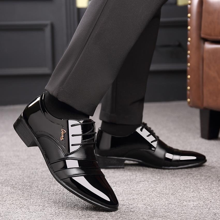 Business Oxfords Shoes Pointed Toe Wedding Shoes Leather British Lace-up Footwear