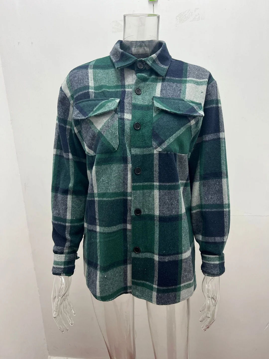 Men's Plaid Shacket Jacket Classic Contrast Plaid Shirt Long Sleeve Button Down Jacket Coat