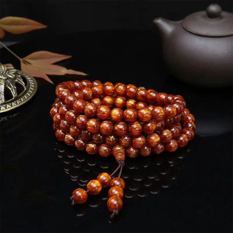 108 Beads Golden Sea Willow Mala Prosperity Necklace Bracelet