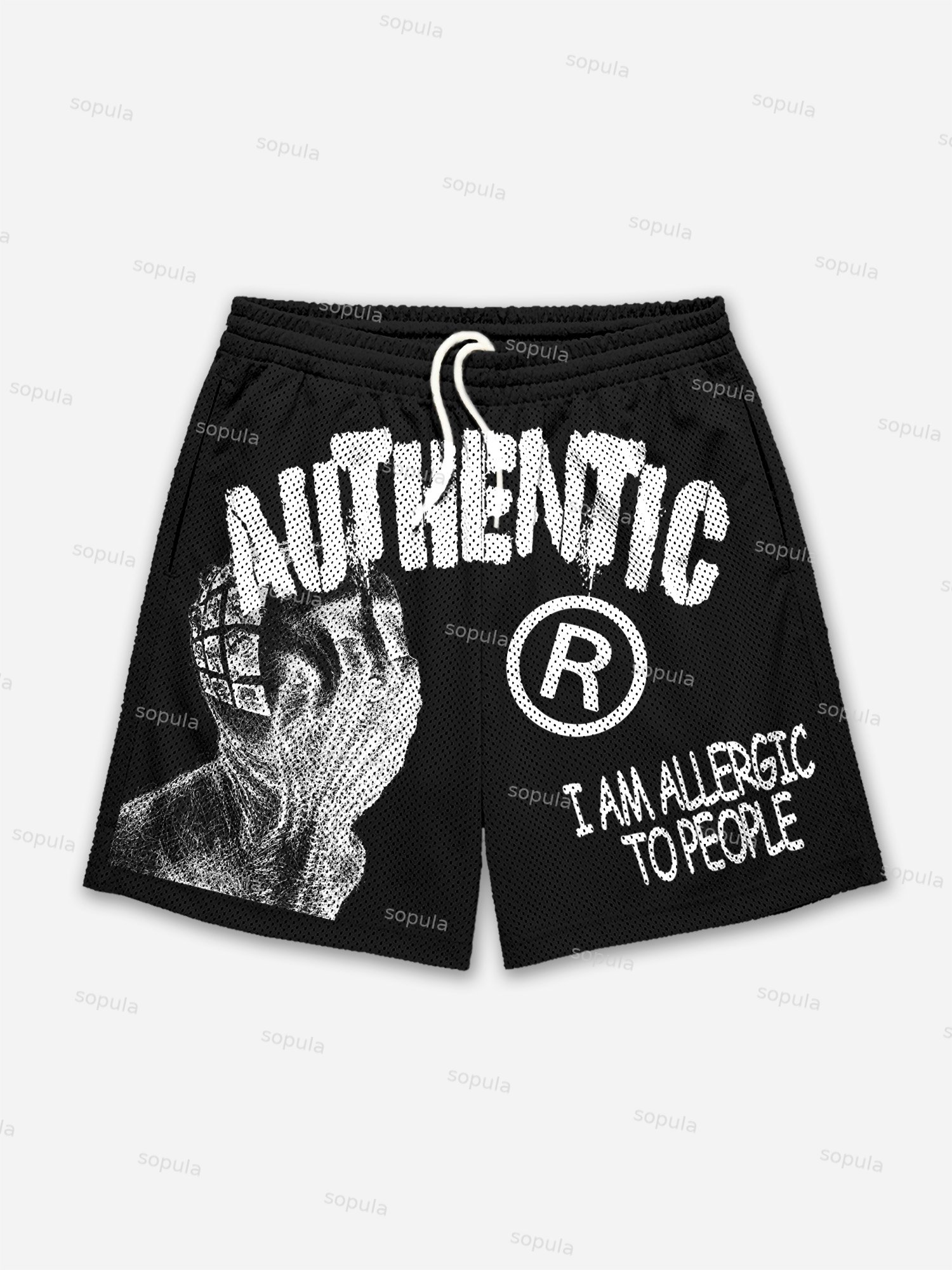 I Am Allergic To People Graphic Print Mesh Shorts