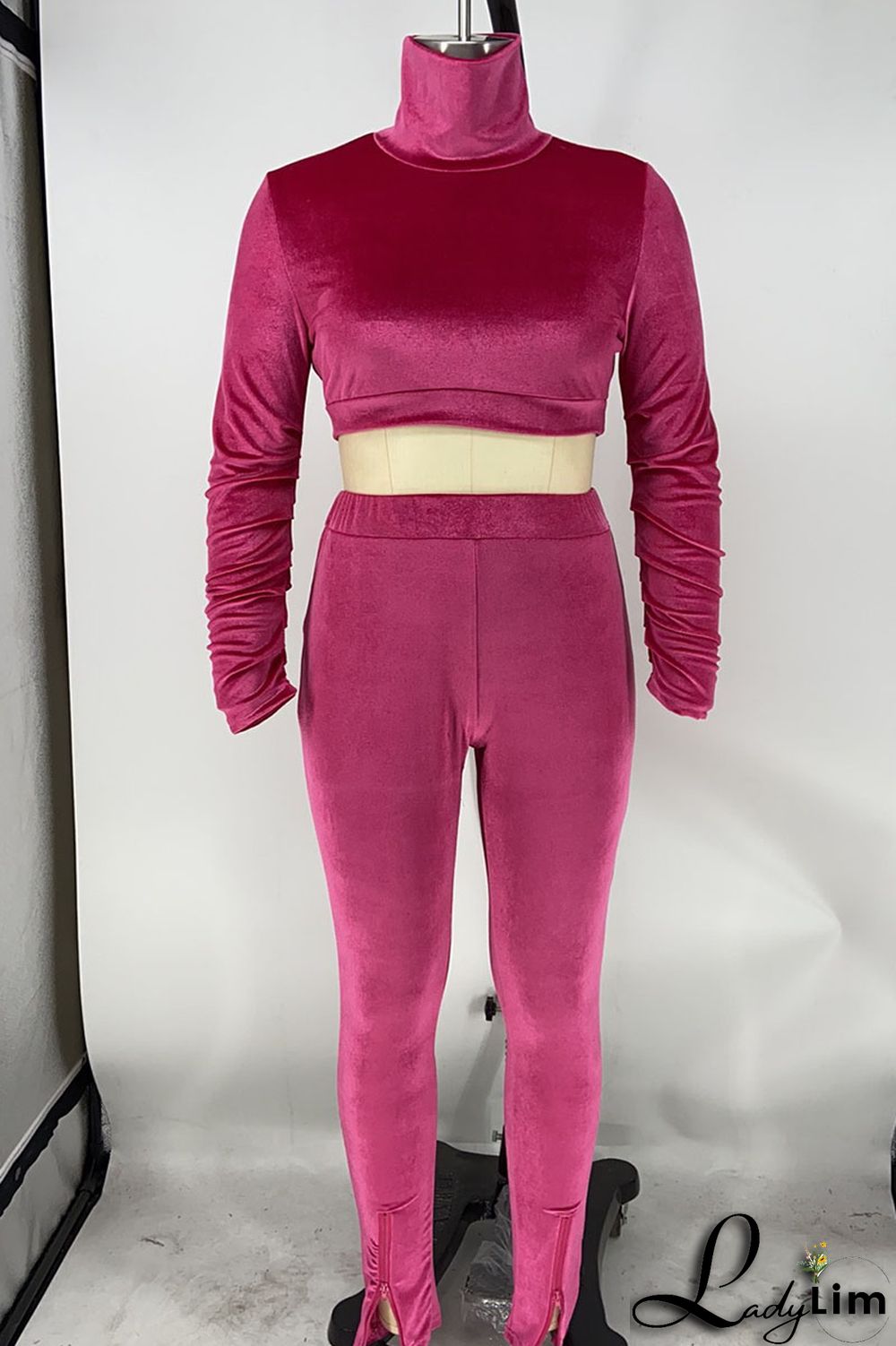 Red Sexy Solid Patchwork Turtleneck Long Sleeve Two Pieces