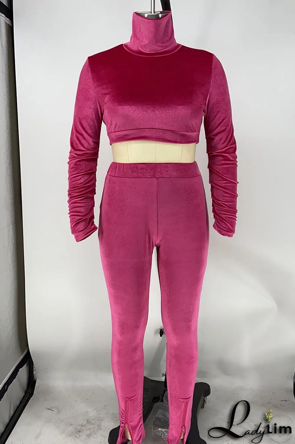 Red Sexy Solid Patchwork Turtleneck Long Sleeve Two Pieces