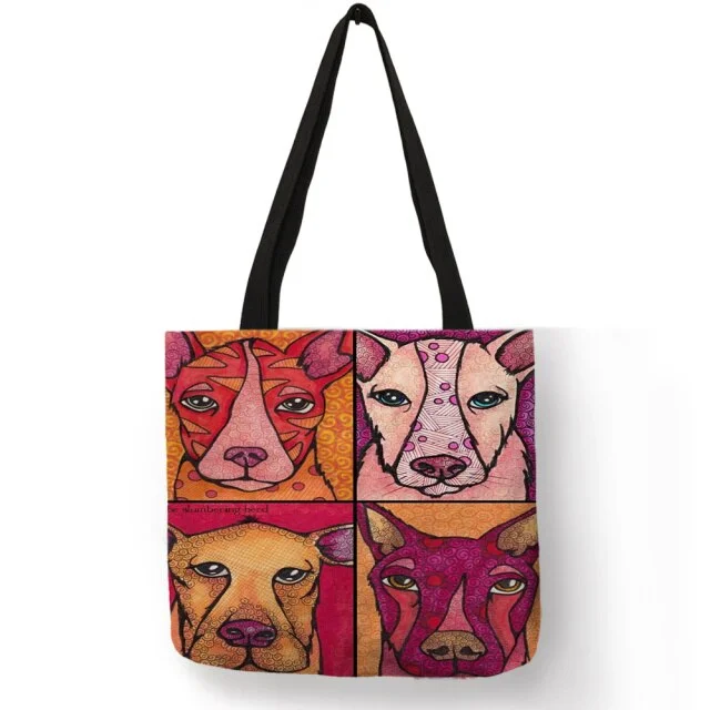 Linen Eco-friendly Tote Bag - Dog Collage