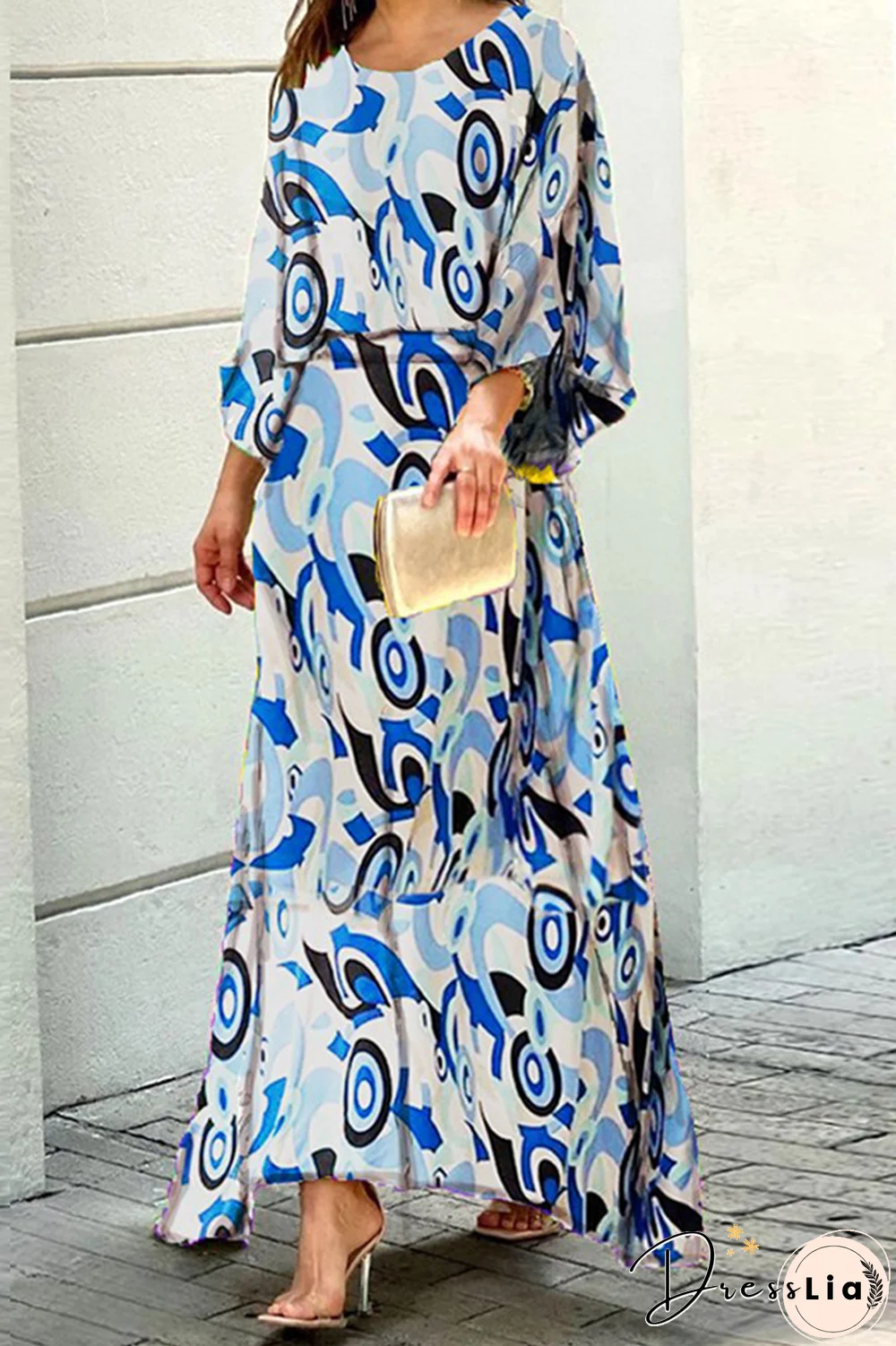 Fashion Print Patchwork O Neck Straight Dresses(8 Colors)