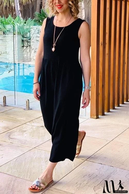 MidiSono - Pockets Sleevelss Wide Leg Jumpsuits