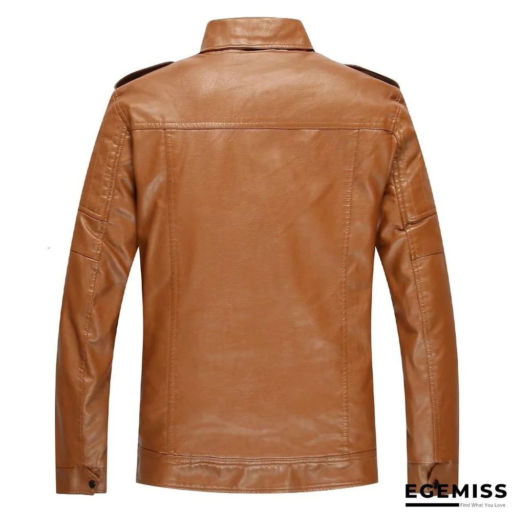 Men New Casual Thick Fleece Pockets Leather Jacket Coat Men PU Leather Motorcycle Vintage Faux Leather Jackets | EGEMISS