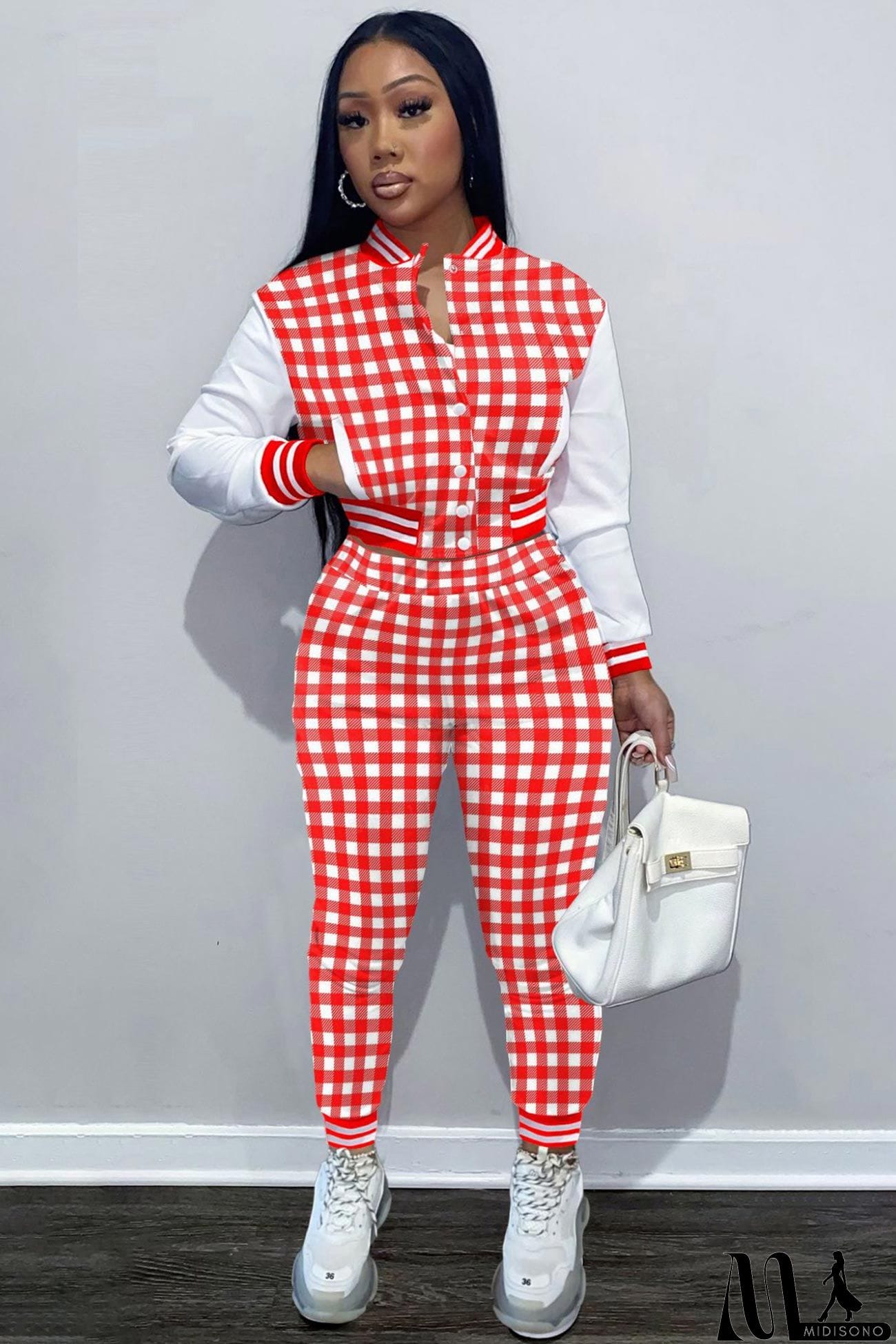 MidiSono - Printed Baseball Jacket Two-piece Pants Suits