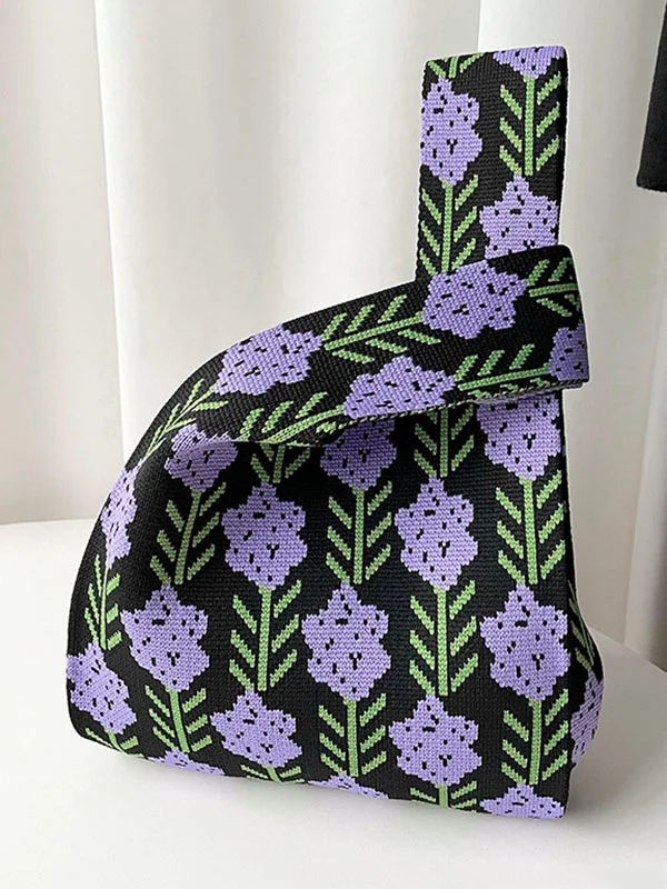 Original Contrast Color Lavender Floral Woven Handbags Bags Accessories