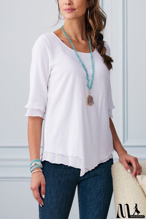 MidiSono - Layered Mid-sleeve Chiffon Top