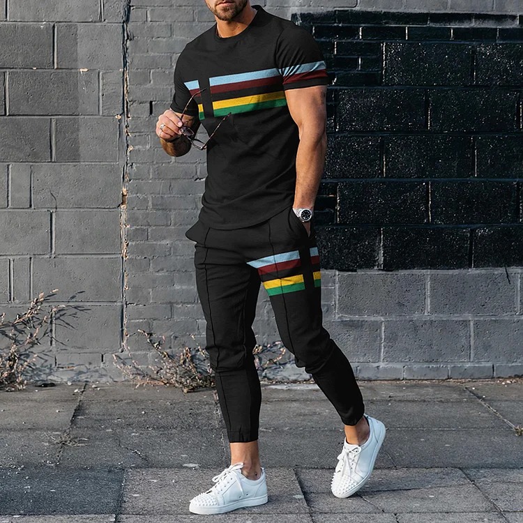 Men's Solid Sports Casual Short Sleeve Polo Shirt And Pants Co-Ord
