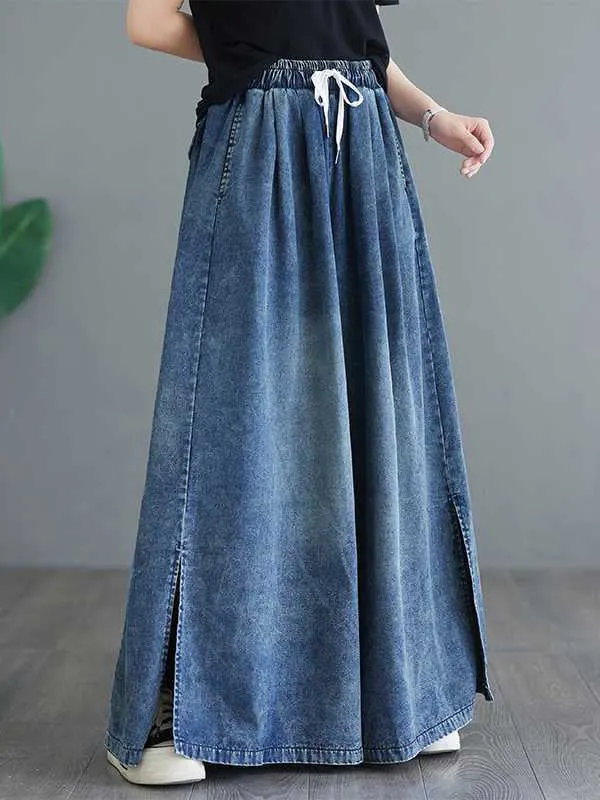 Loose Wide Leg Drawstring Split-Side Jean Pants Bottoms Trousers