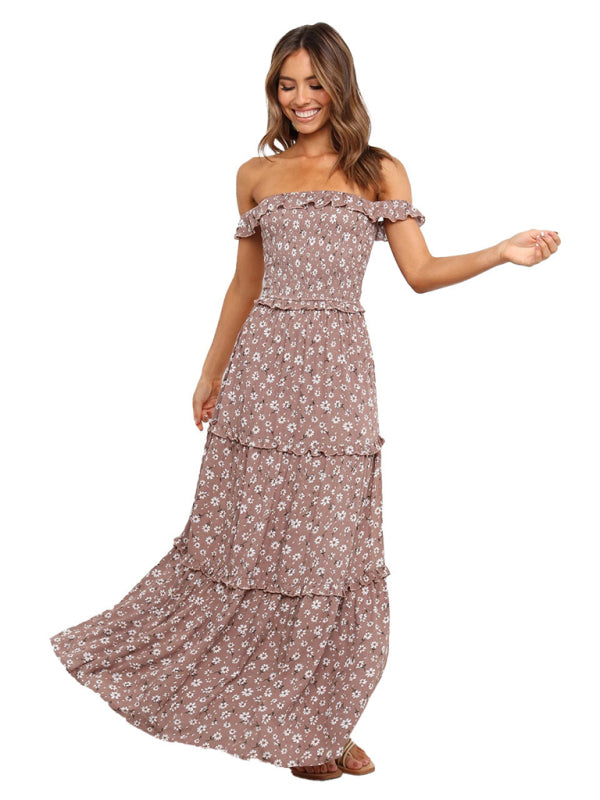 Llyge Women's new small floral print fresh and sweet bust-wrapped dress llyge