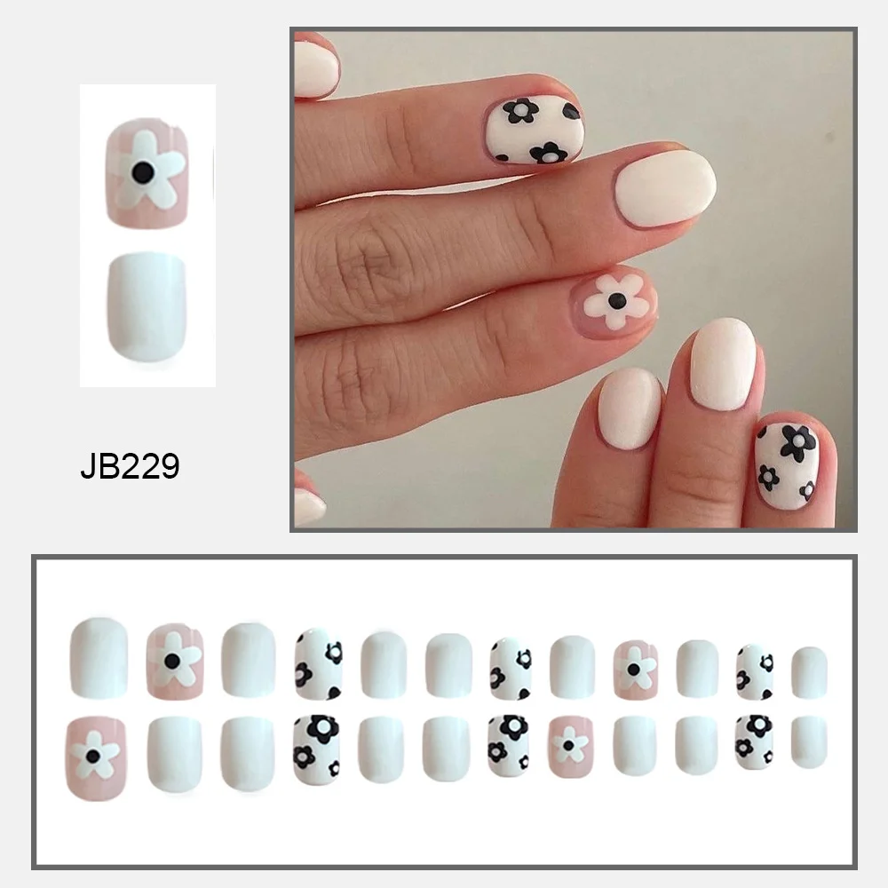 Churchf Churchf White Lovely Flowers Spring Flowers White Short European Square Nail Tablets Wearable Removable Fake Nails