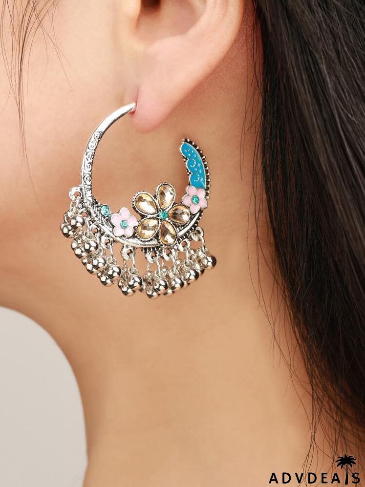 Flower Decor Ball Tassel Drop Earrings