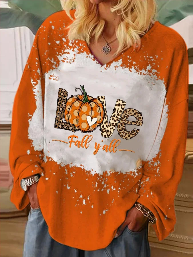 Women's Love Fall Y'all Pumpkin Print Casual T-Shirt