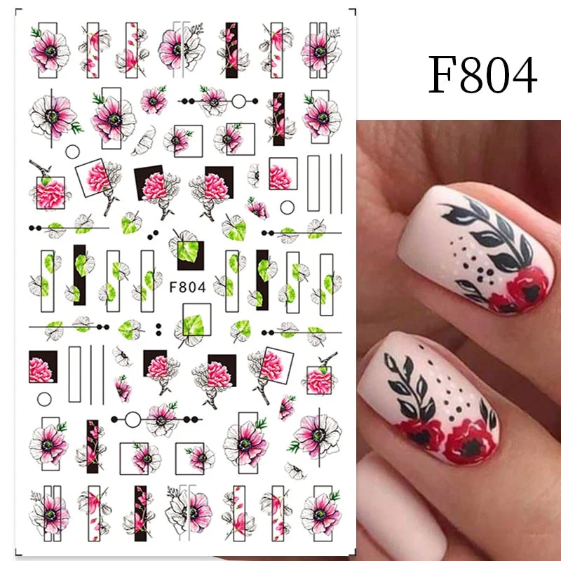 1PC 3D Nail Stickers Flowers Leaves Self-Adhesive Slider Letters Nail Art Decorations Love Heart Decals Manicure Accessories-Nail Inspo