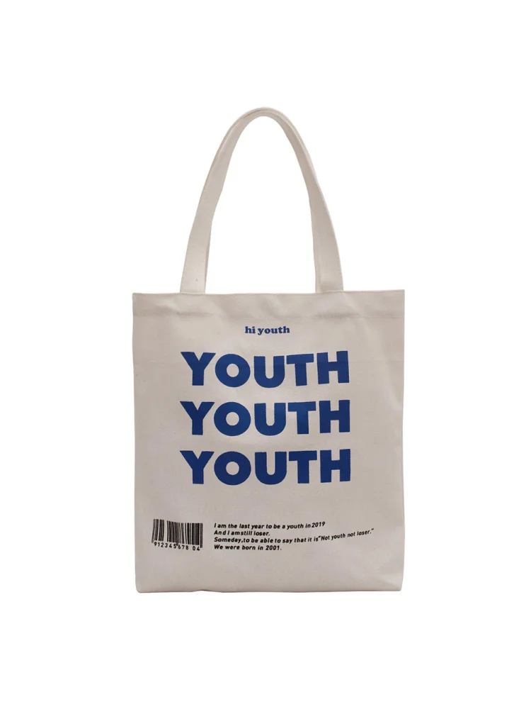 Women Street Style Letters Print Canvas Shoulder Bag Large Tote Handbag (S)