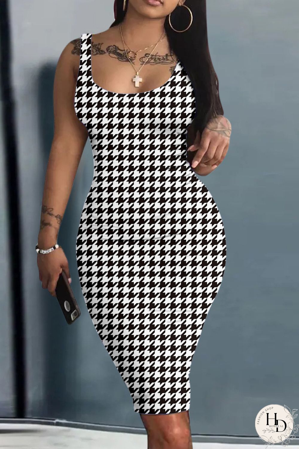 Apricot Sexy Print Basic U Neck Vest Dress Dresses