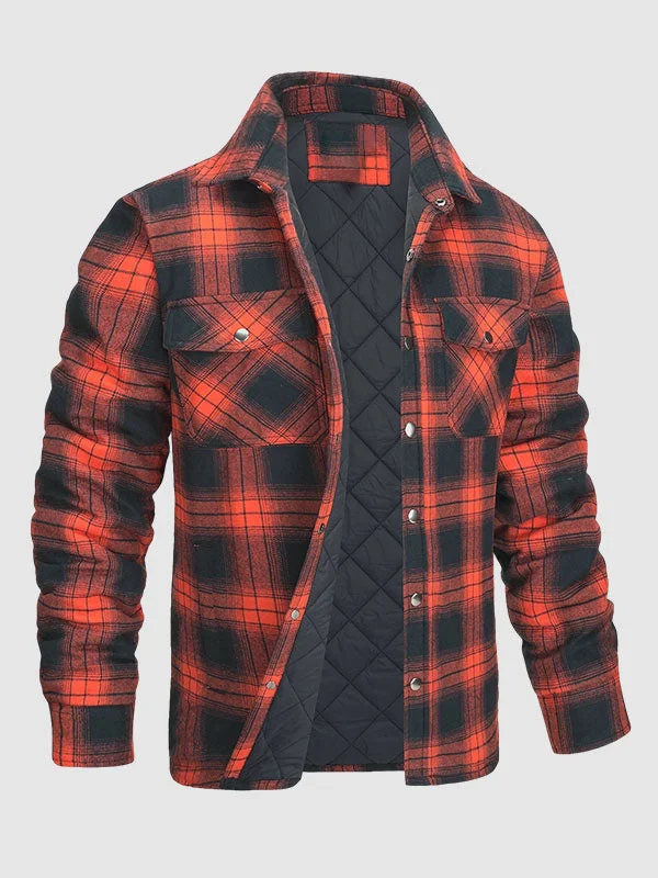 Men's plaid quilted thickened lapel warm shirt jacket