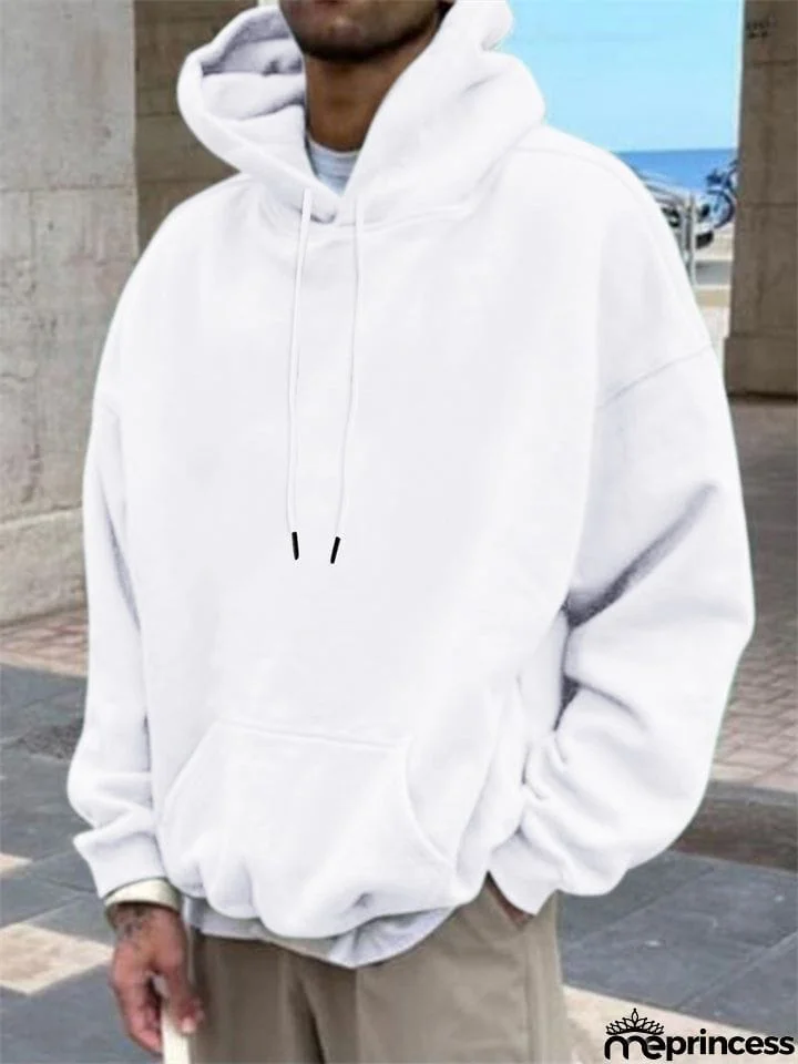 Men's Pure Color Pullover Oversized Brushed Hoodies