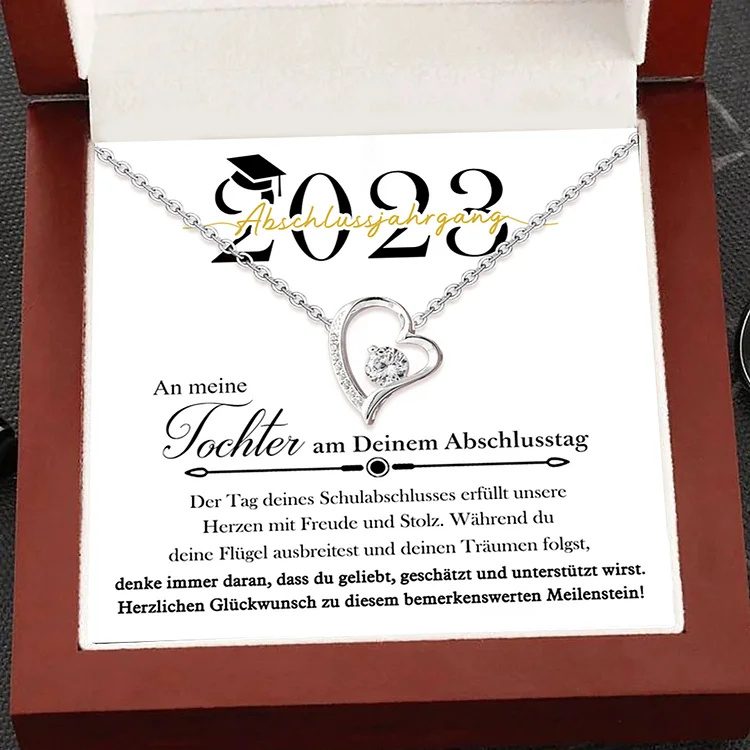 925 Sterling Silber Herz Halskette - An Meine Tochter 2023 Abschlussjahrgang-Geschenk mit Nachrichtenkarte 