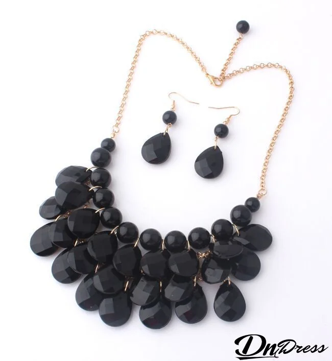 Women Fashion Exaggerated Color Drop Necklace Earrings Set