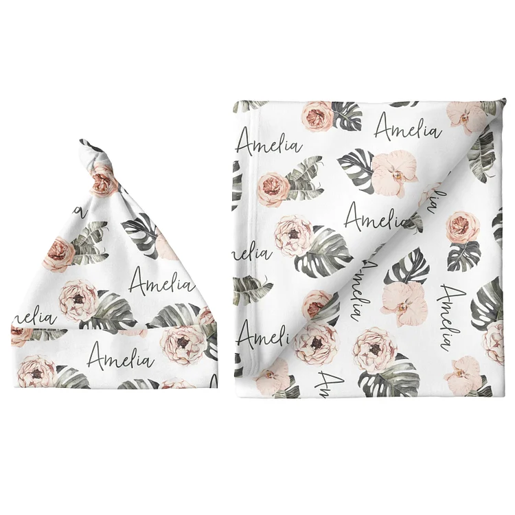 Personalized Small Blanket & Hat Set - Tropical Floral | Sugar + Maple