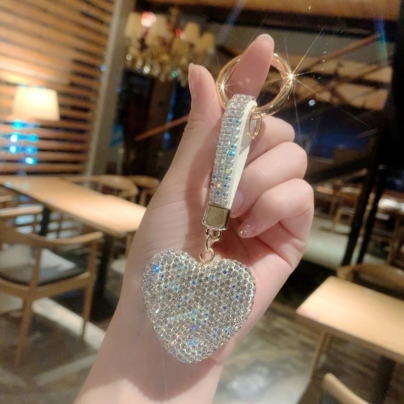 Sweet Heart Shape Ceramic Metal Inlay Rhinestones Women’s Bag Pendant Keychain