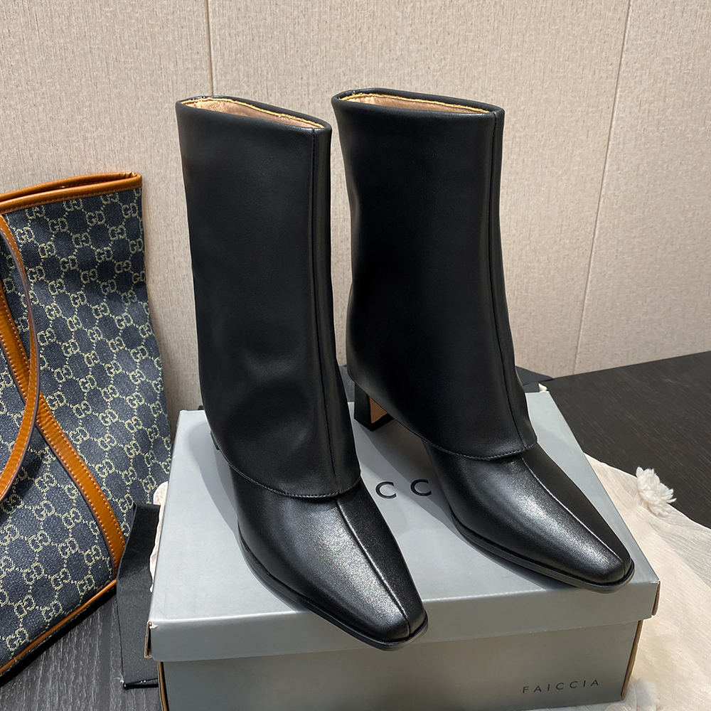 70mm Short Tube Block Heel Boots Black-vocosishoes