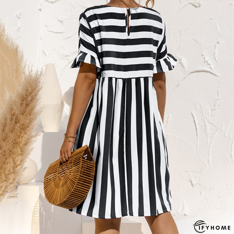Women's Striped Print Party Ruffle Sleeves High Waist Elegant Casual Beach Dress | IFYHOME