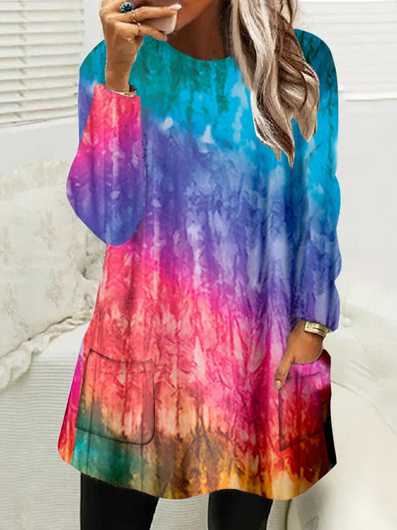 Women Long Sleeve Scoop Neck Colorblock Pockets Fleece Lined Tops