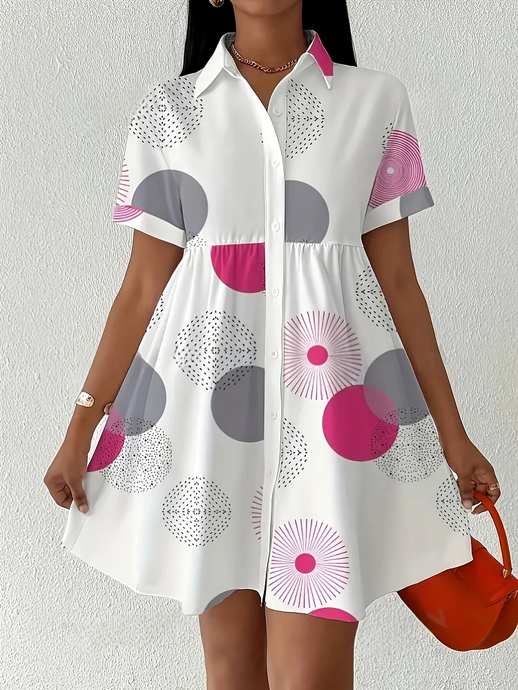 Women's Plus Polka Dot Printed Elegant Shirt Dress