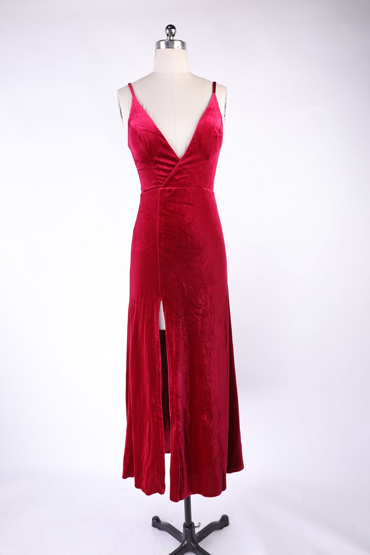Velvet Strap Wine Maxi Dress Size S