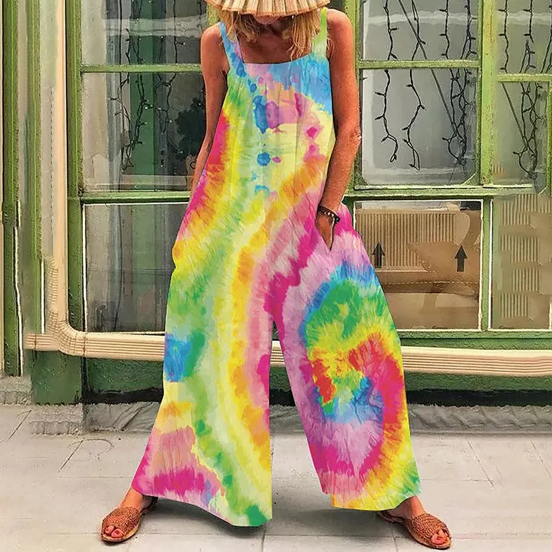 Multicolored Printed Loose Waistband Wide Leg Jumpsuit