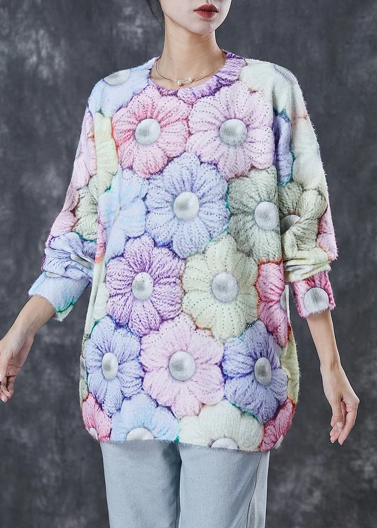 Modern Multicolour Floral Thick Knit Sweater Tops Winter