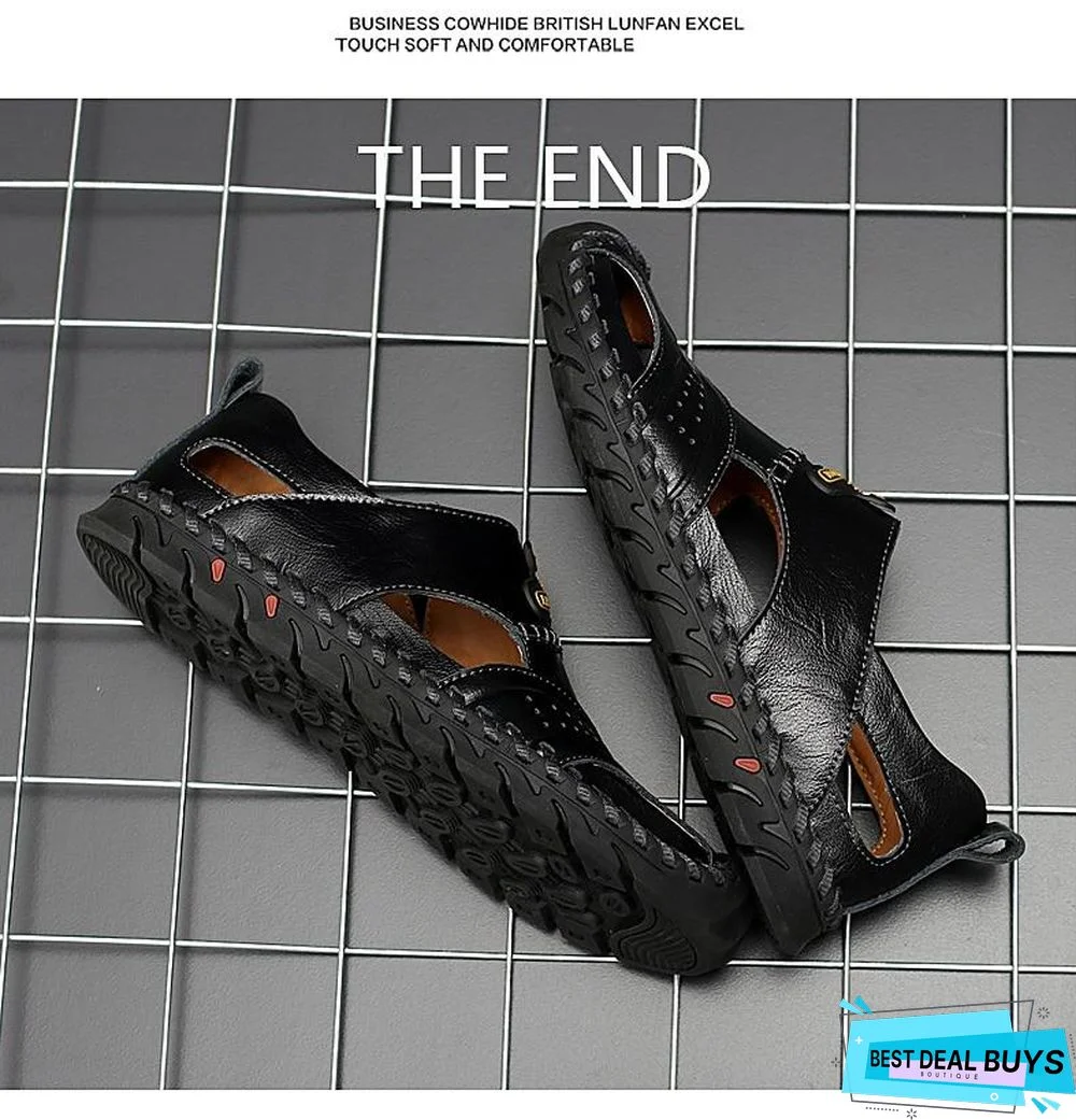 Men's Leather Beach Sandals Outdoor Breathable Casual Footwear Walking Sandals